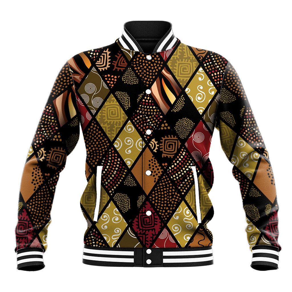 African American Quilt Inspired Baseball Jacket Ethnic Bohemian Rhombus Patchwork