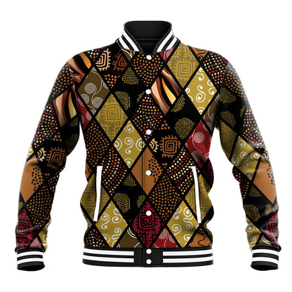 African American Quilt Inspired Baseball Jacket Ethnic Bohemian Rhombus Patchwork