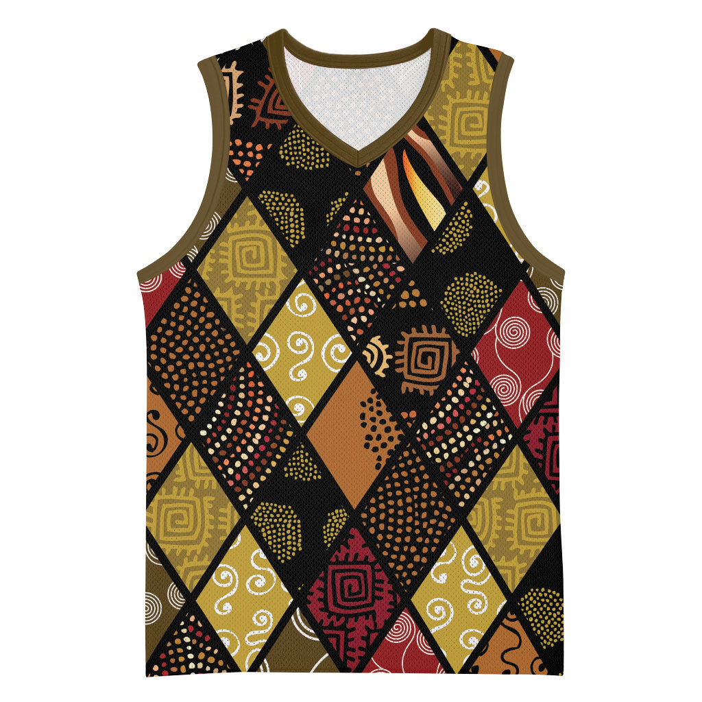 African American Quilt Inspired Basketball Jersey Ethnic Bohemian Rhombus Patchwork