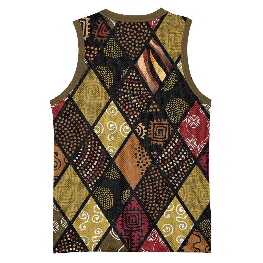 African American Quilt Inspired Basketball Jersey Ethnic Bohemian Rhombus Patchwork