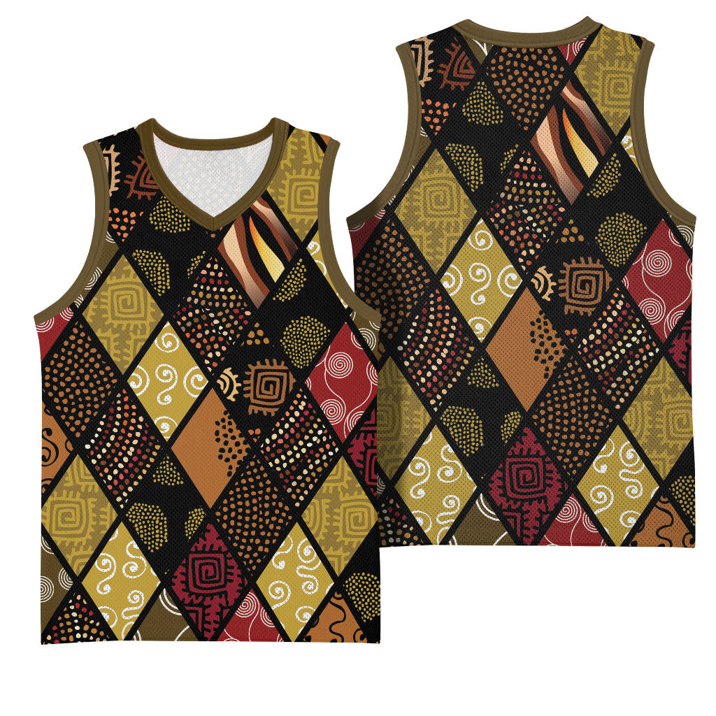 African American Quilt Inspired Basketball Jersey Ethnic Bohemian Rhombus Patchwork