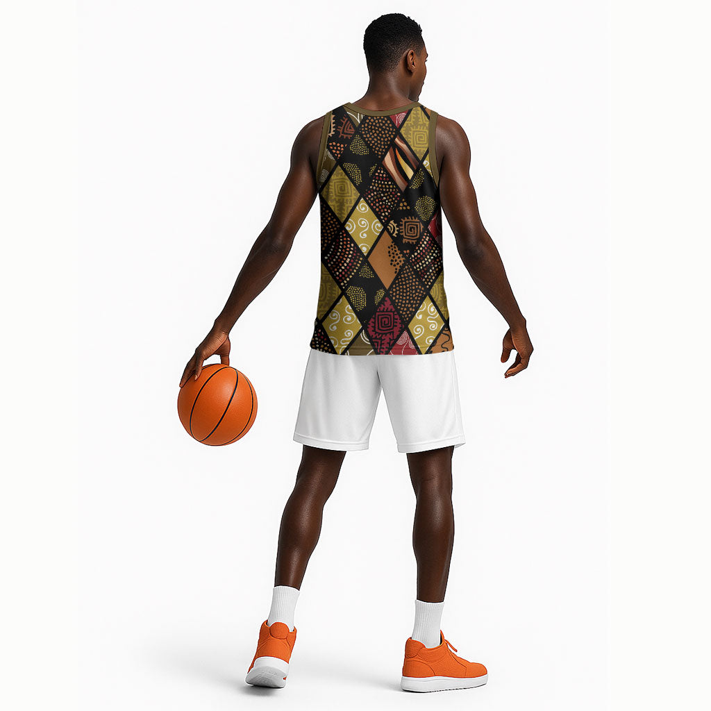 African American Quilt Inspired Basketball Jersey Ethnic Bohemian Rhombus Patchwork