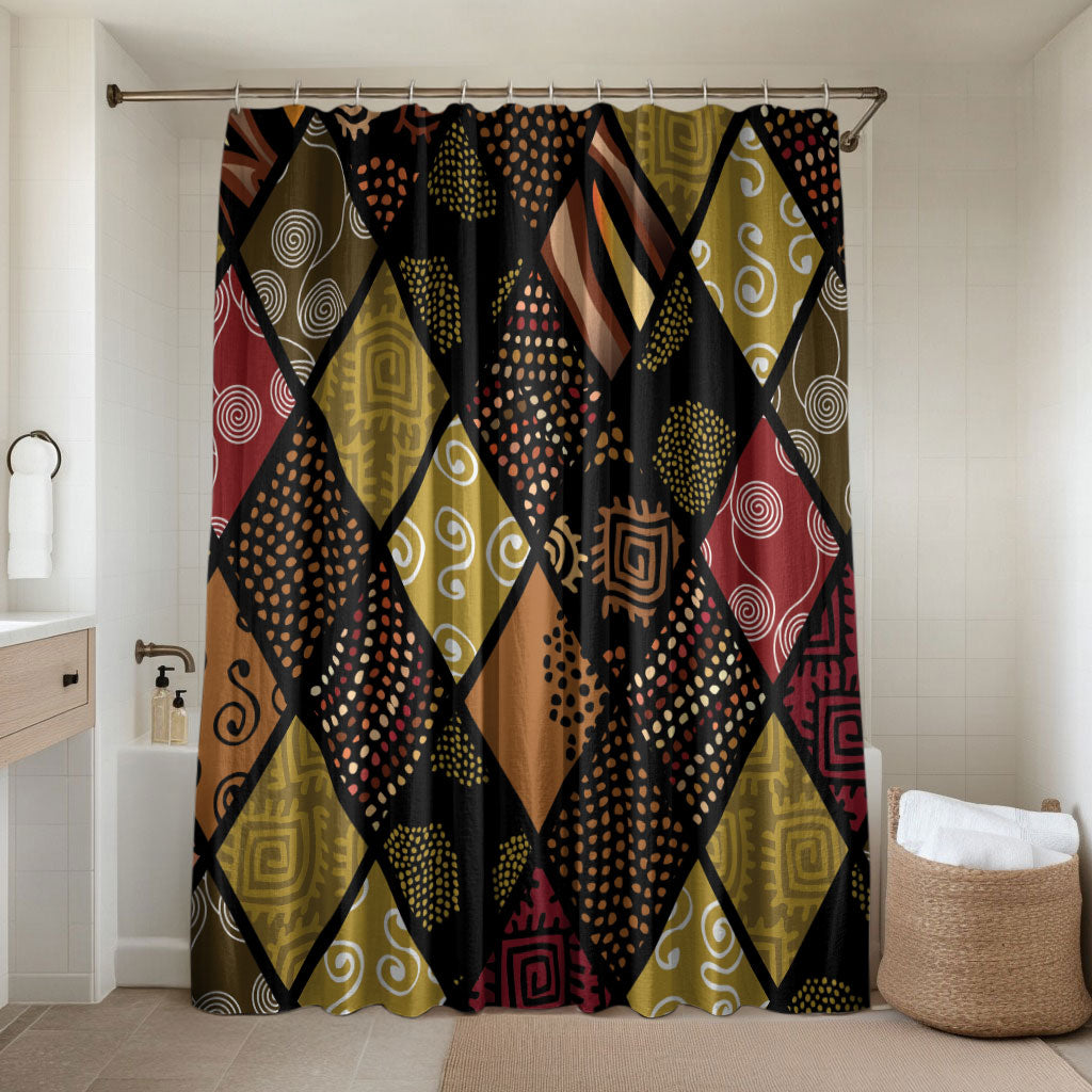 African American Quilt Inspired Bathroom Set Ethnic Bohemian Rhombus Patchwork