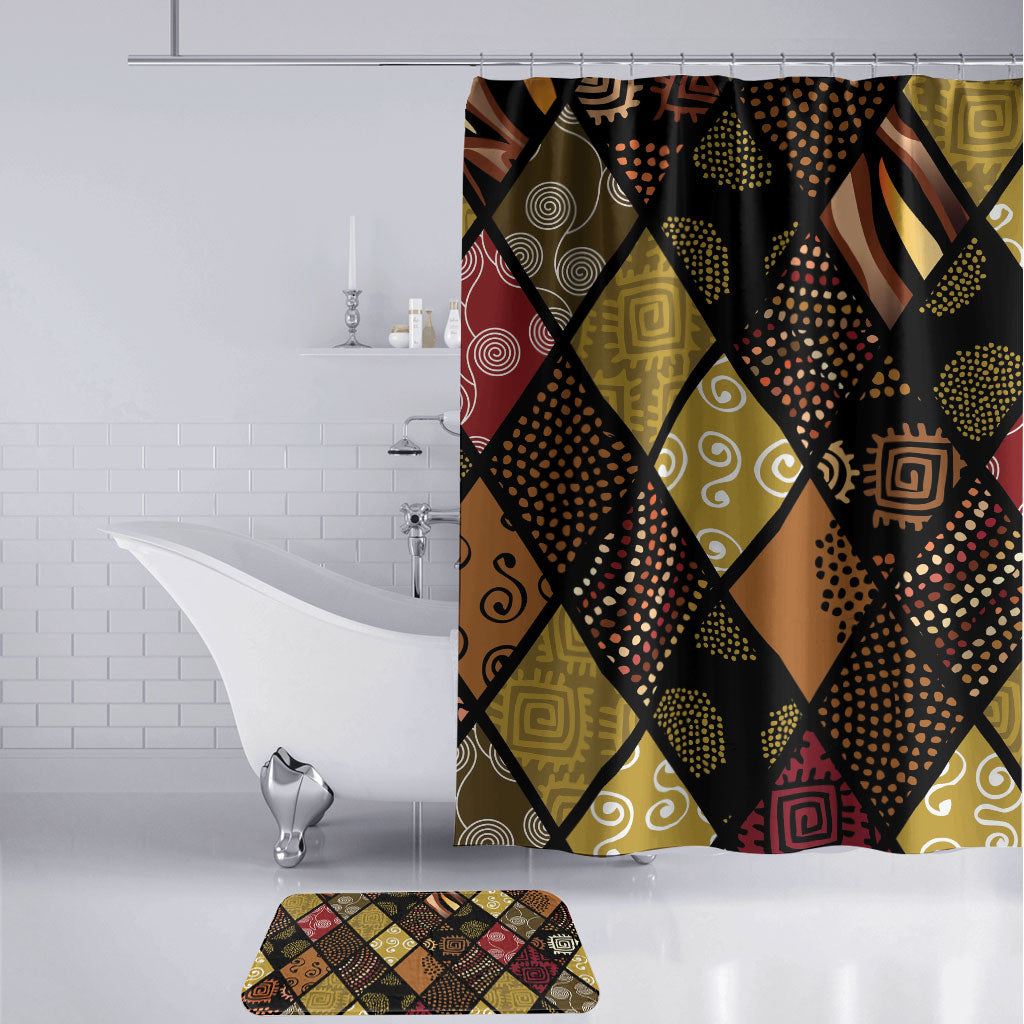 African American Quilt Inspired Bathroom Set Ethnic Bohemian Rhombus Patchwork