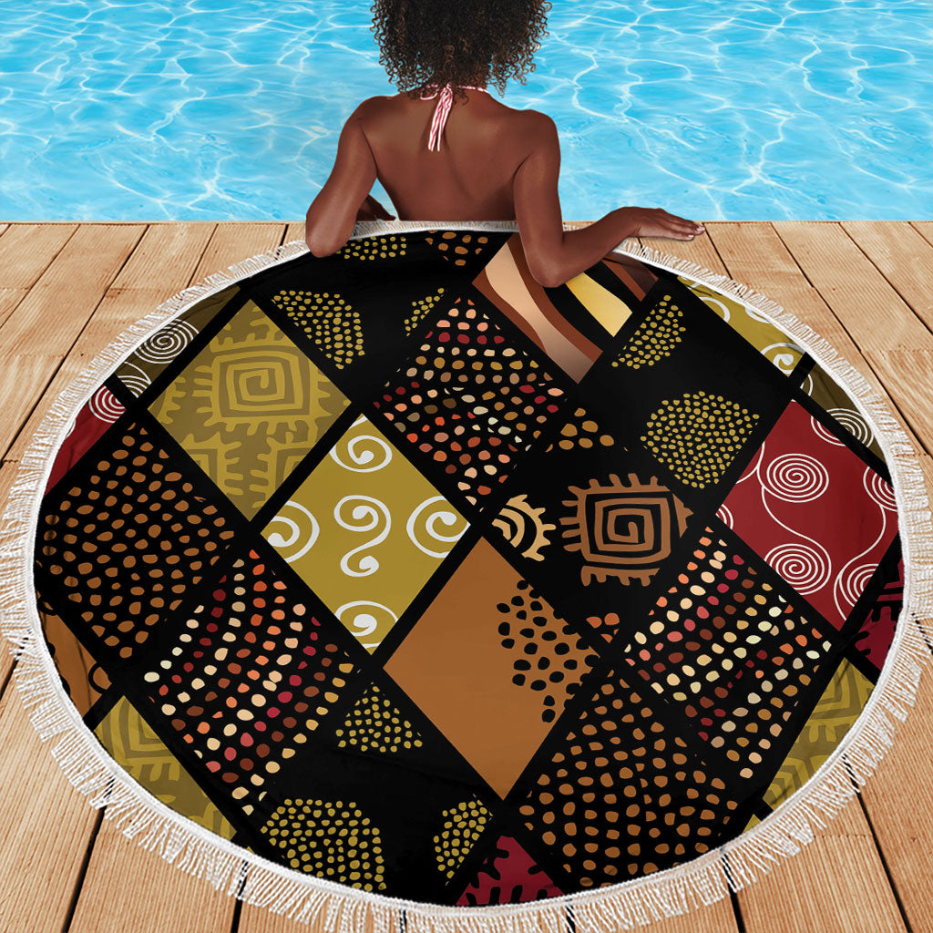 African American Quilt Inspired Beach Blanket Ethnic Bohemian Rhombus Patchwork
