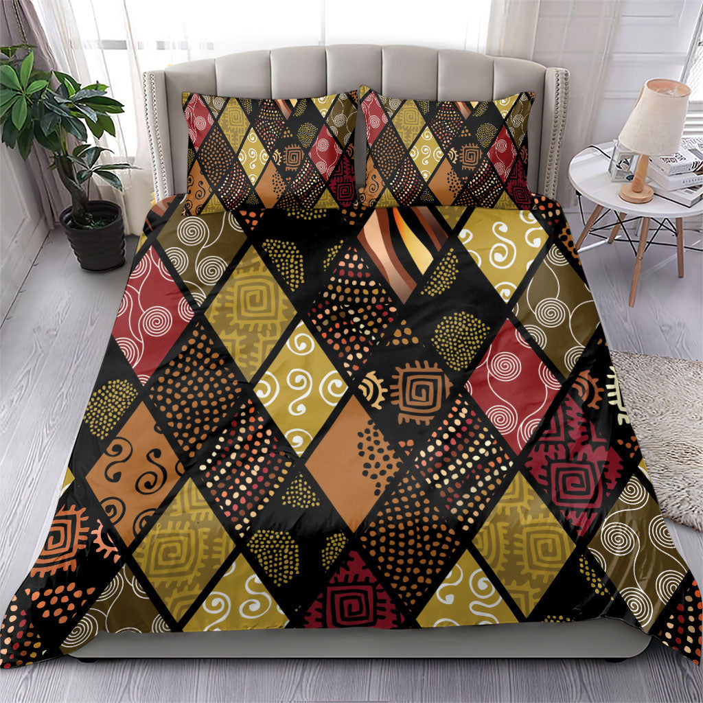 African American Quilt Inspired Bedding Set Ethnic Bohemian Rhombus Patchwork