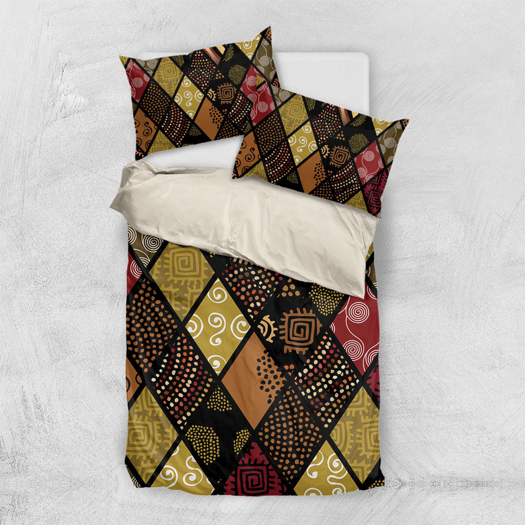 African American Quilt Inspired Bedding Set Ethnic Bohemian Rhombus Patchwork