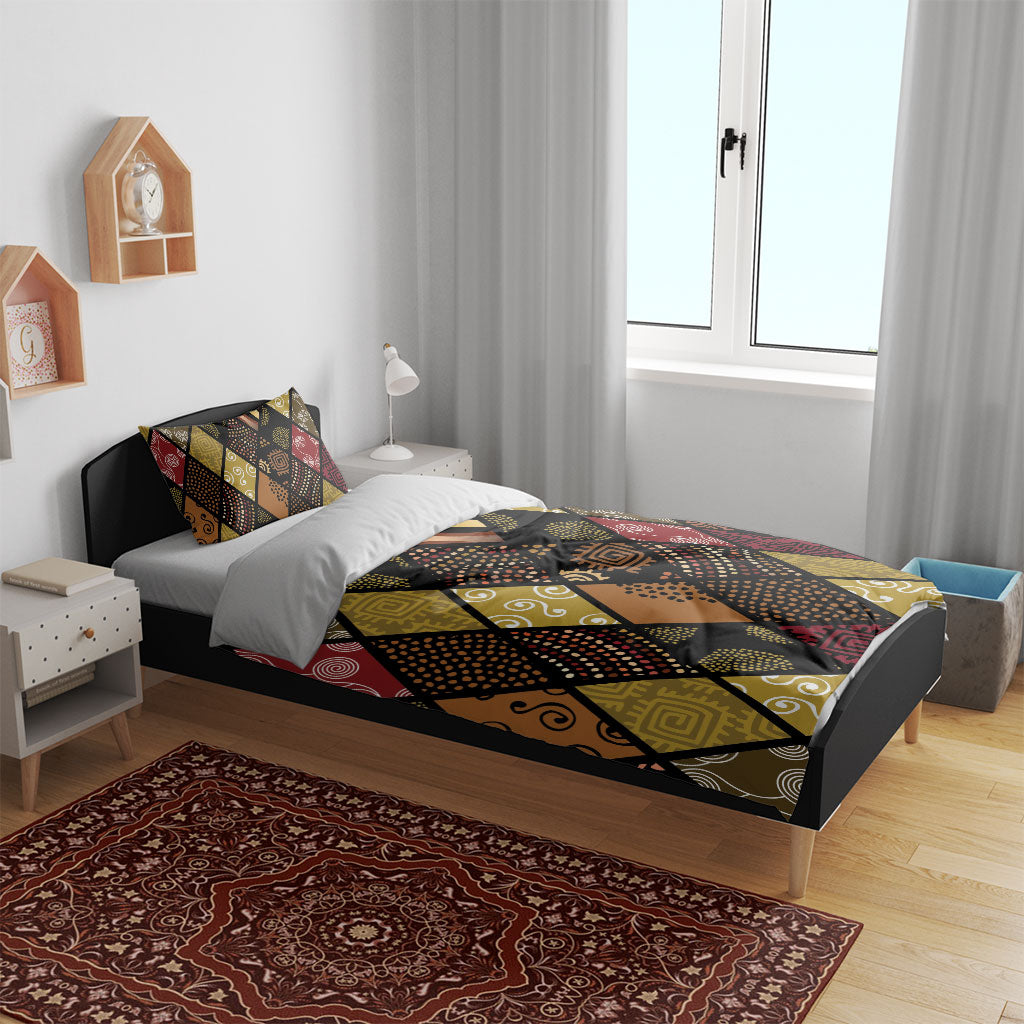 African American Quilt Inspired Bedding Set Ethnic Bohemian Rhombus Patchwork