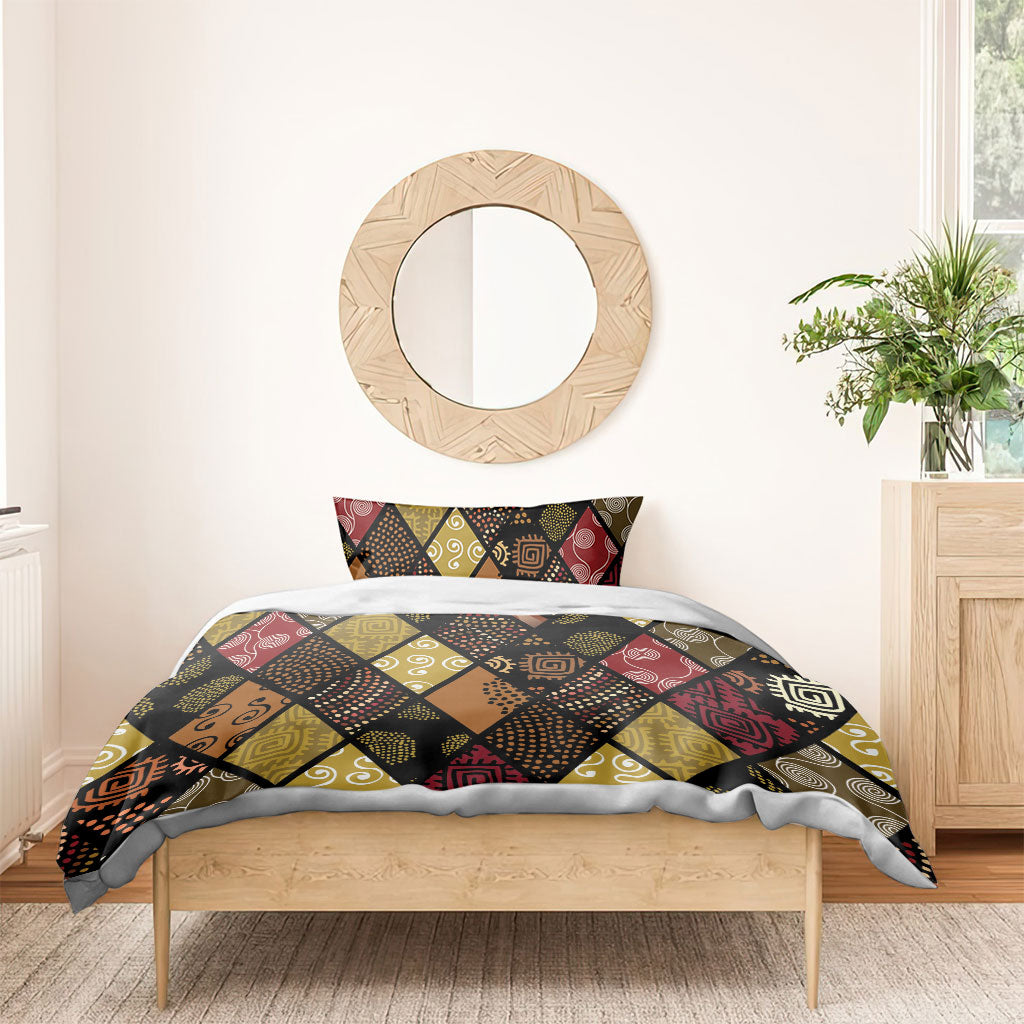 African American Quilt Inspired Bedding Set Ethnic Bohemian Rhombus Patchwork