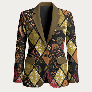 African American Quilt Inspired Blazer Ethnic Bohemian Rhombus Patchwork