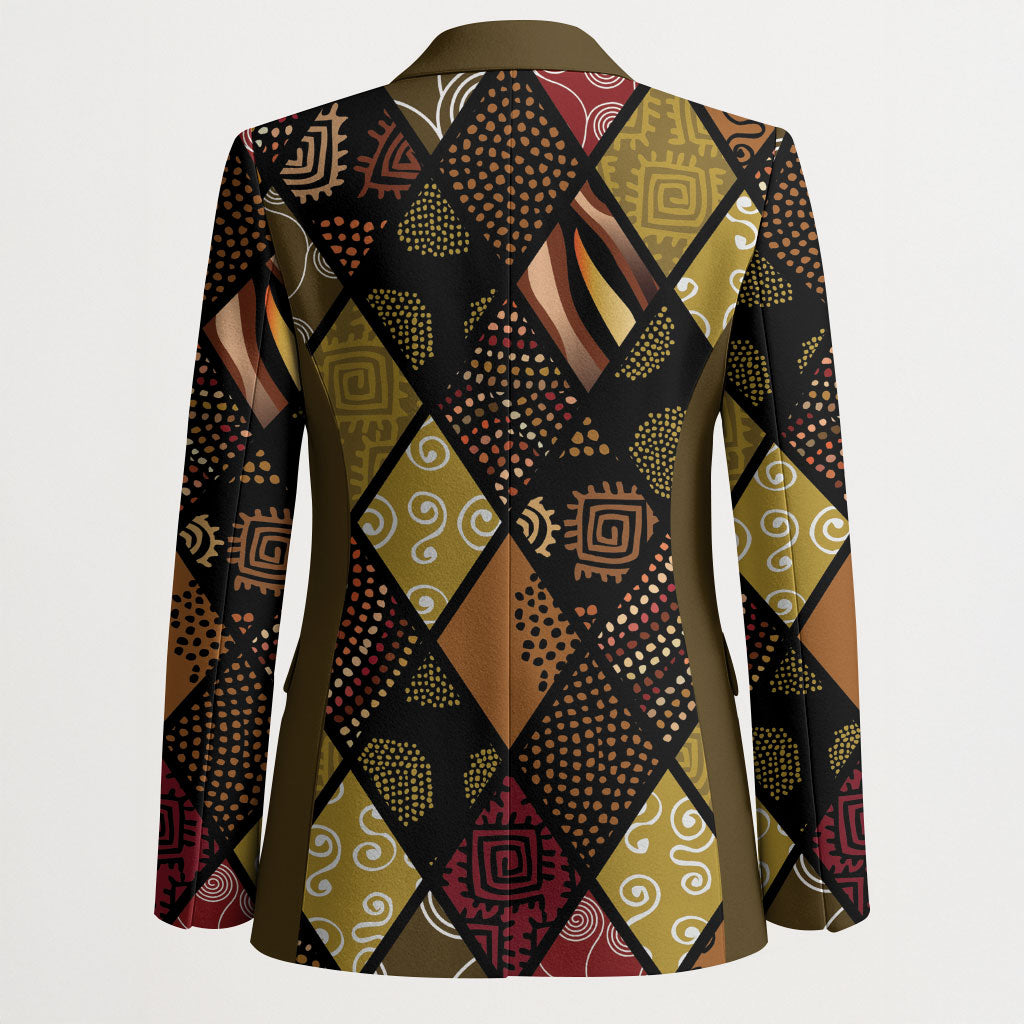African American Quilt Inspired Blazer Ethnic Bohemian Rhombus Patchwork