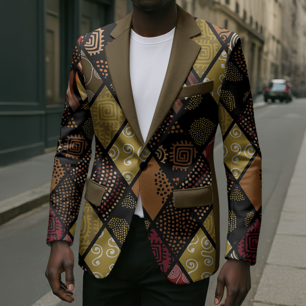 African American Quilt Inspired Blazer Ethnic Bohemian Rhombus Patchwork