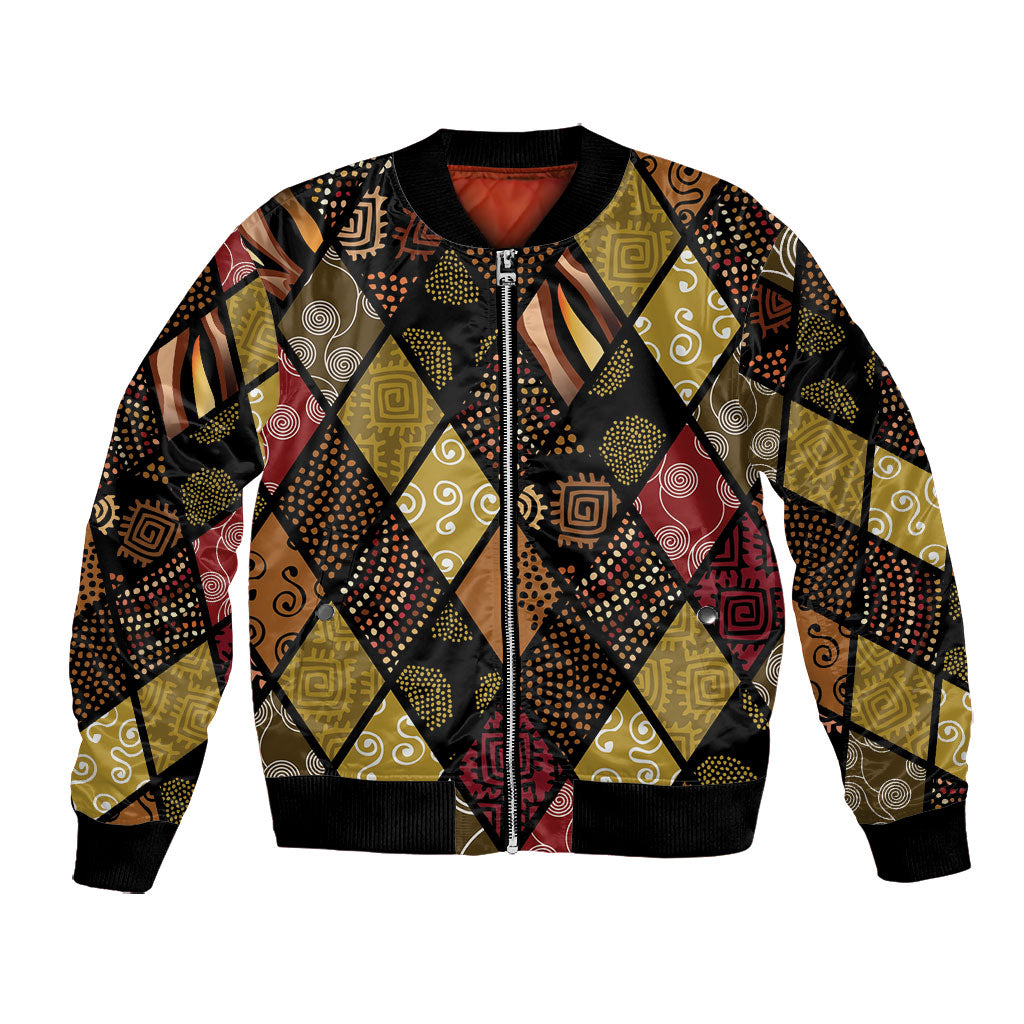 African American Quilt Inspired Bomber Jacket Ethnic Bohemian Rhombus Patchwork