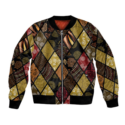 African American Quilt Inspired Bomber Jacket Ethnic Bohemian Rhombus Patchwork