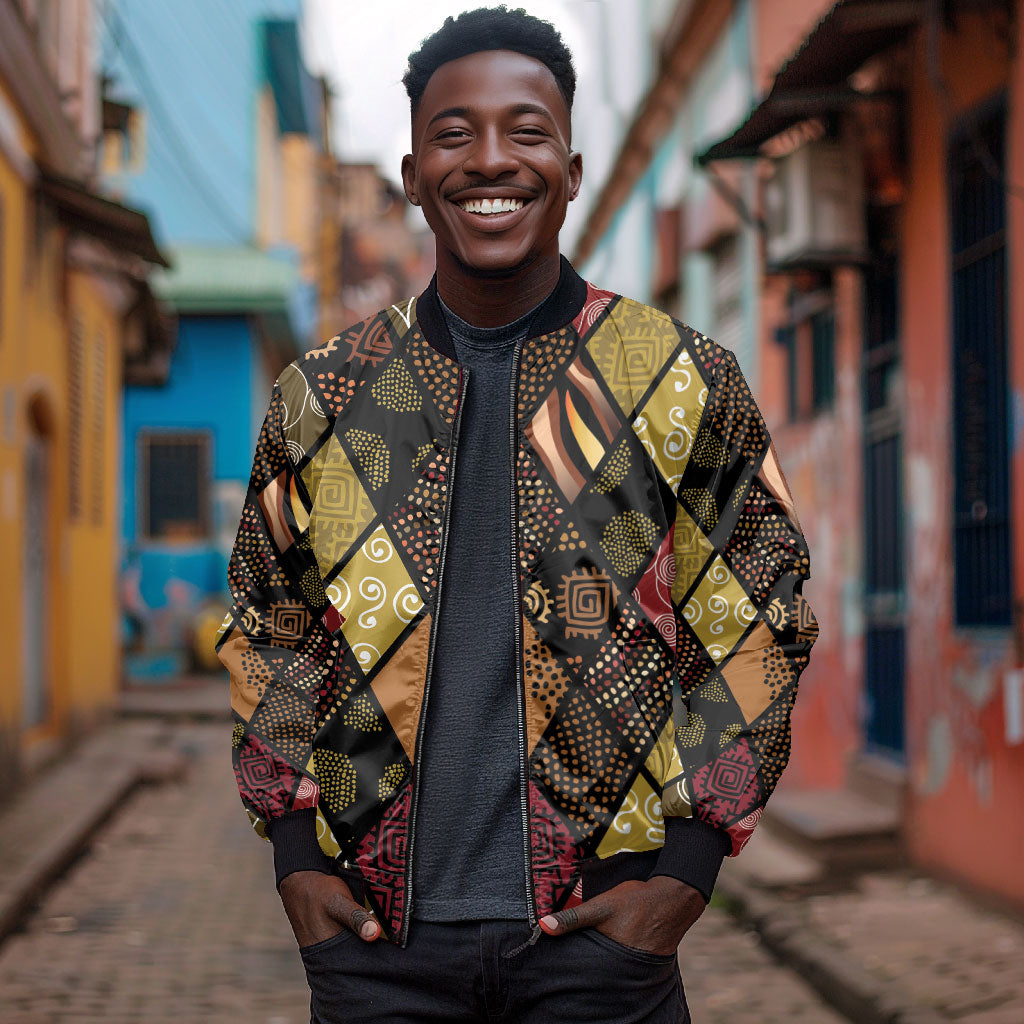 African American Quilt Inspired Bomber Jacket Ethnic Bohemian Rhombus Patchwork