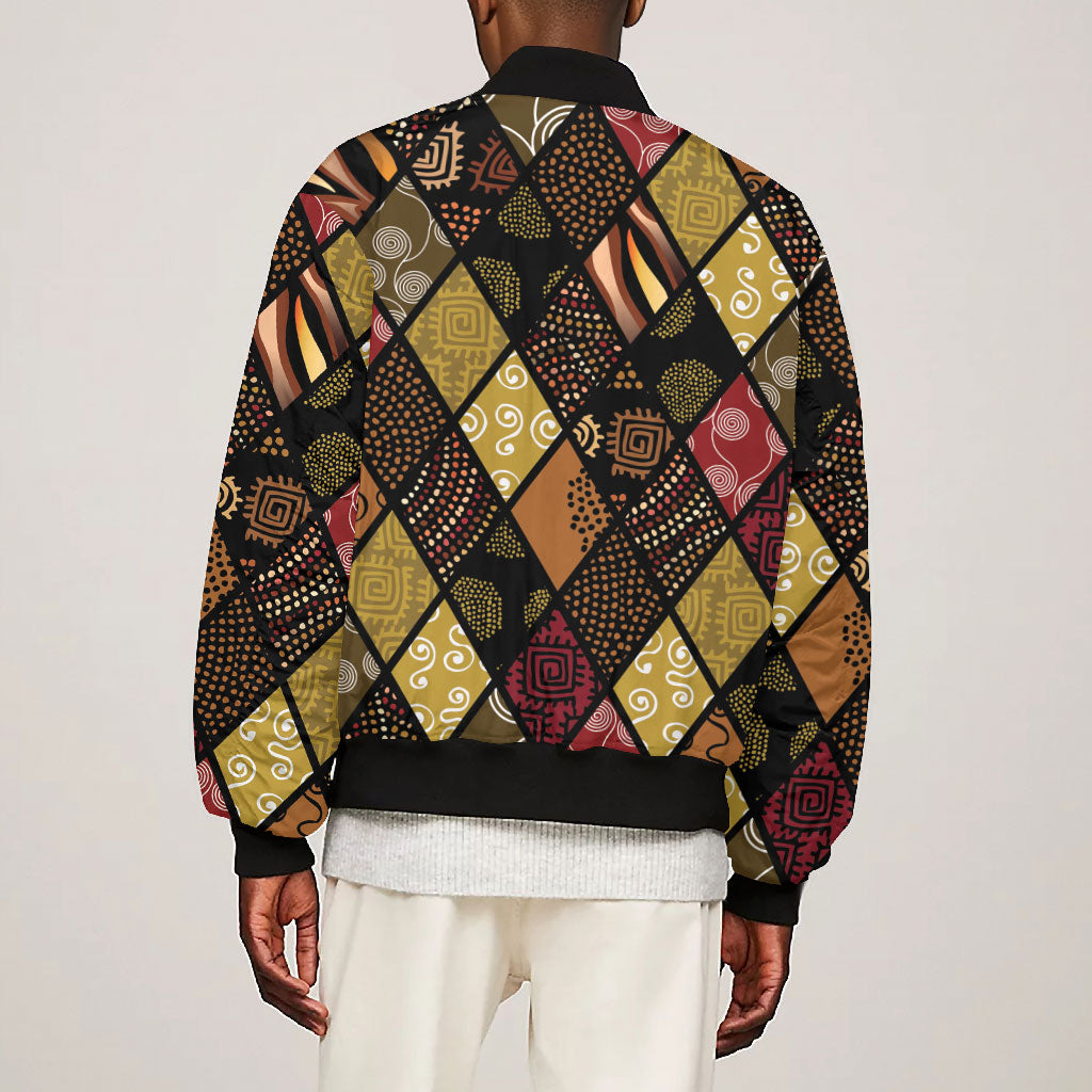 African American Quilt Inspired Bomber Jacket Ethnic Bohemian Rhombus Patchwork