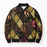 African American Quilt Inspired Bomber Puffer Jacket Ethnic Bohemian Rhombus Patchwork