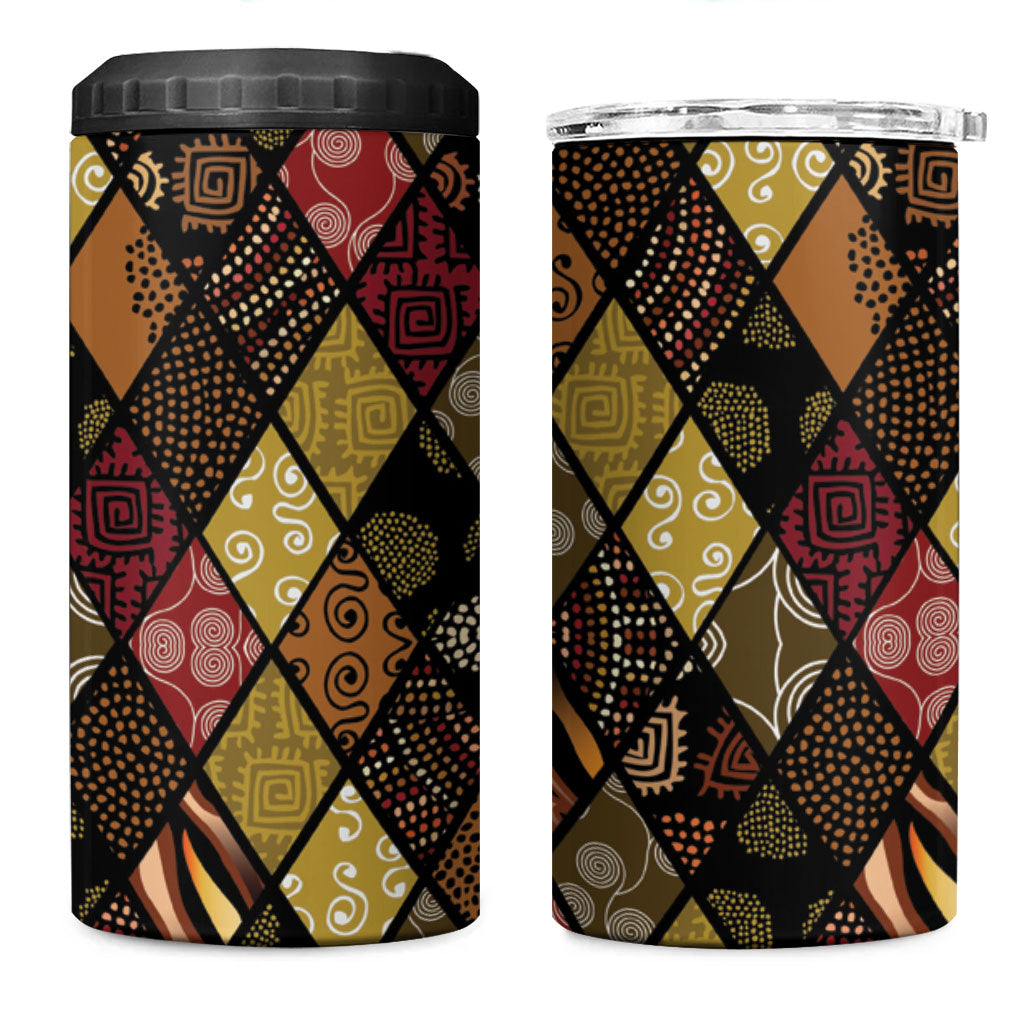 African American Quilt Inspired 4 in 1 Can Cooler Tumbler Ethnic Bohemian Rhombus Patchwork