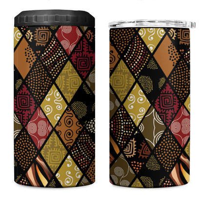 African American Quilt Inspired 4 in 1 Can Cooler Tumbler Ethnic Bohemian Rhombus Patchwork