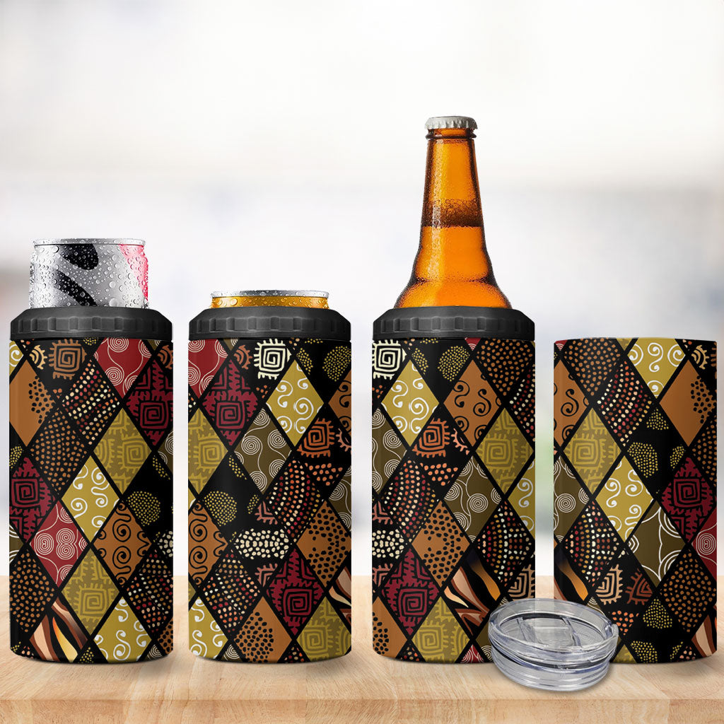 African American Quilt Inspired 4 in 1 Can Cooler Tumbler Ethnic Bohemian Rhombus Patchwork