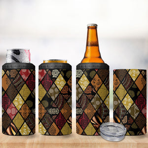 African American Quilt Inspired 4 in 1 Can Cooler Tumbler Ethnic Bohemian Rhombus Patchwork
