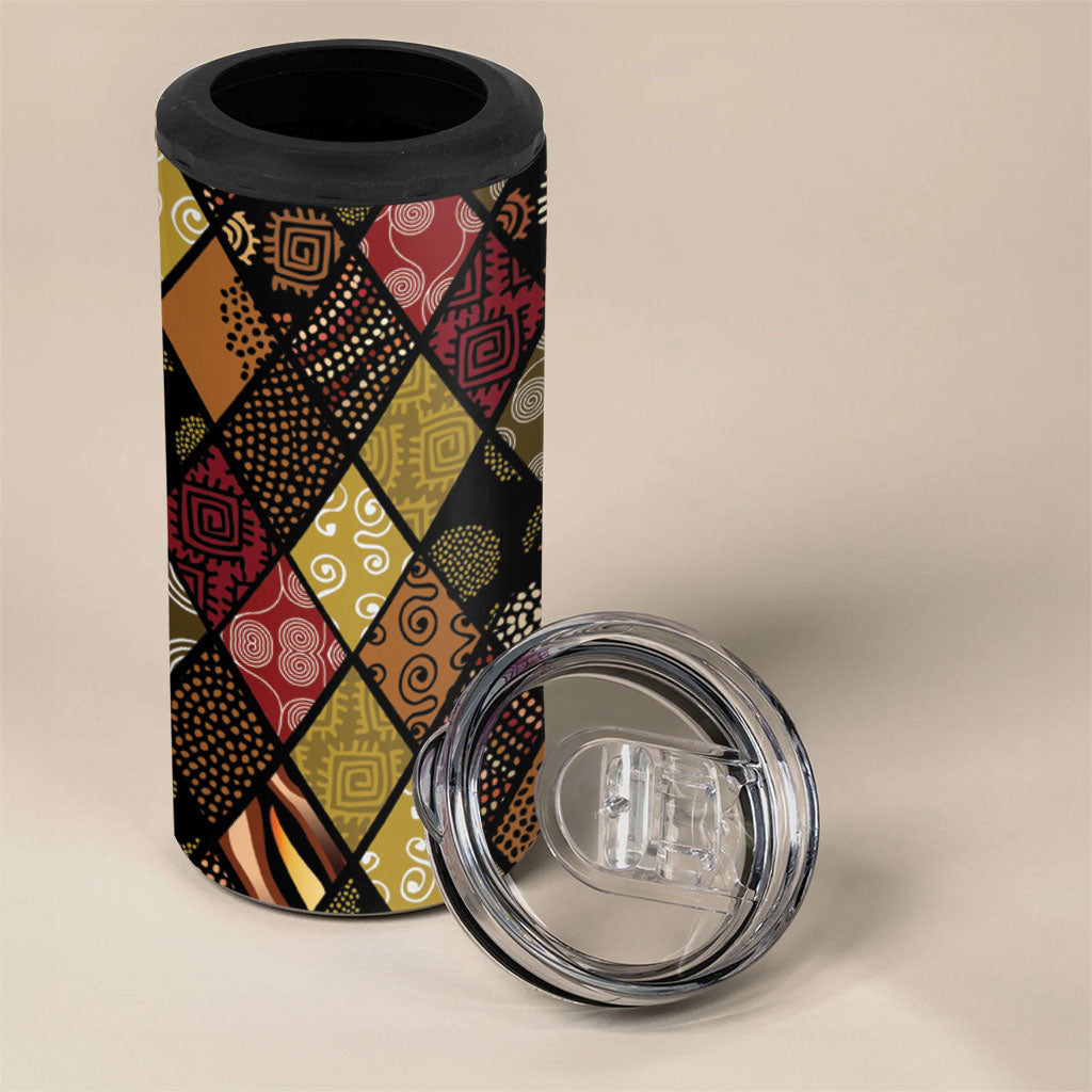 African American Quilt Inspired 4 in 1 Can Cooler Tumbler Ethnic Bohemian Rhombus Patchwork