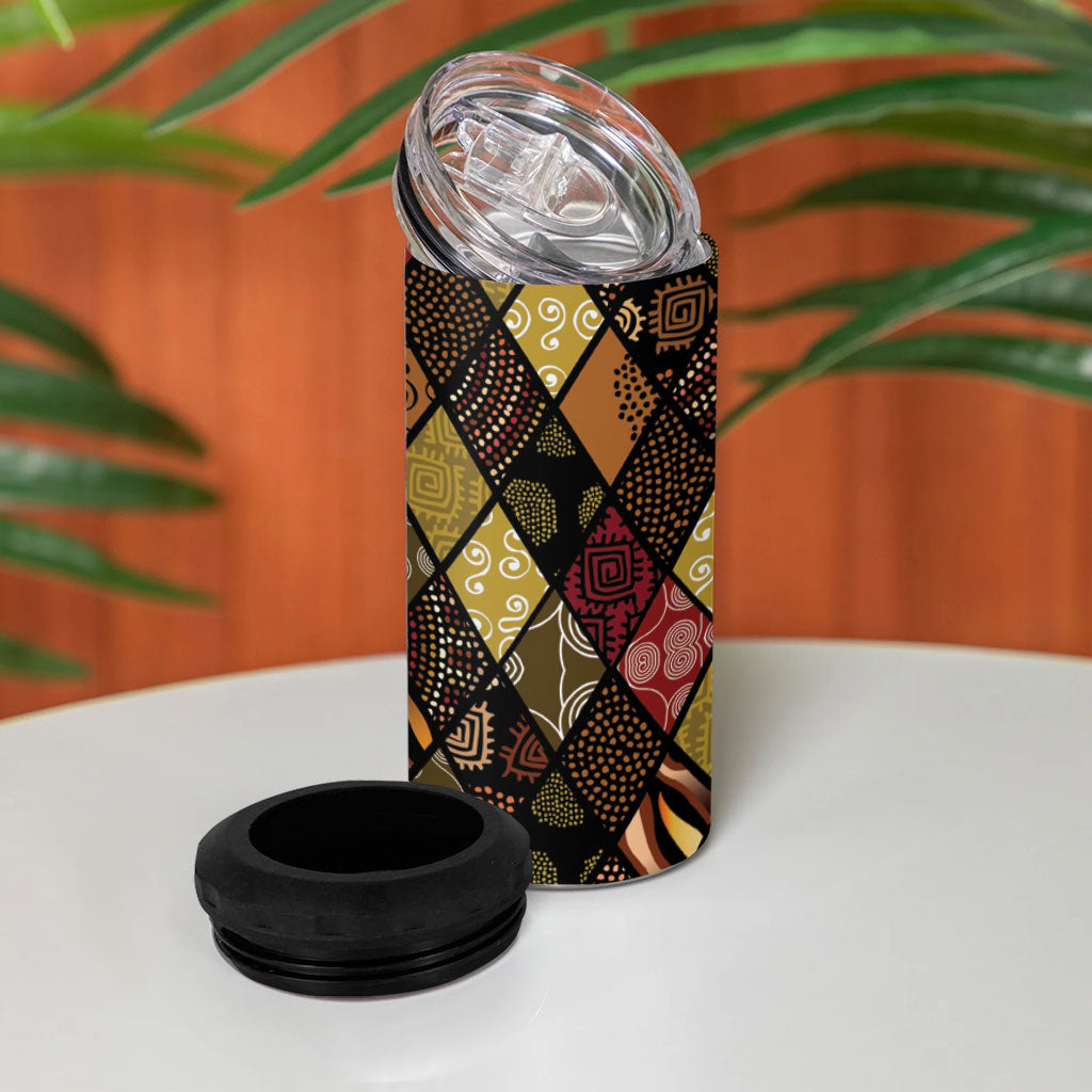 African American Quilt Inspired 4 in 1 Can Cooler Tumbler Ethnic Bohemian Rhombus Patchwork