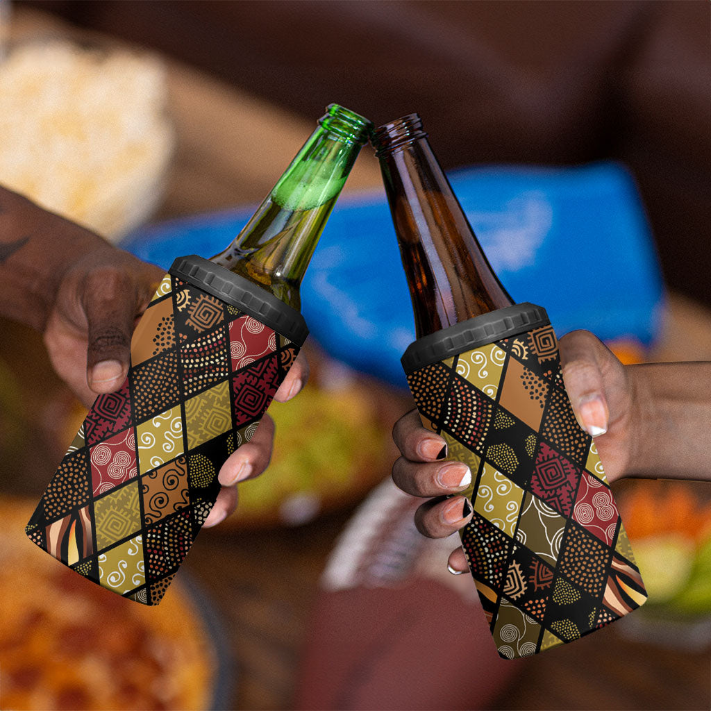 African American Quilt Inspired 4 in 1 Can Cooler Tumbler Ethnic Bohemian Rhombus Patchwork