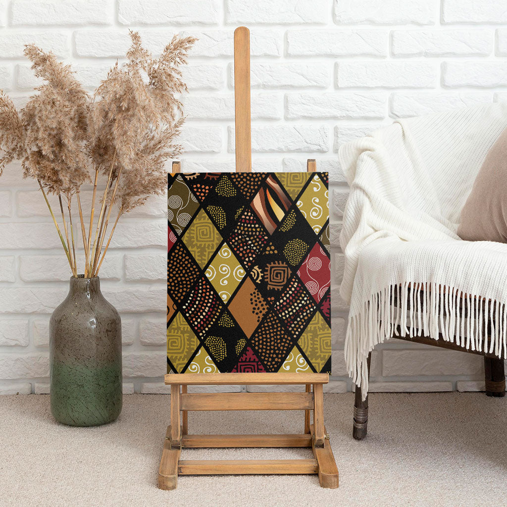 African American Quilt Inspired Canvas Wall Art Ethnic Bohemian Rhombus Patchwork