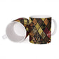African American Quilt Inspired Ceramic Mug Ethnic Bohemian Rhombus Patchwork