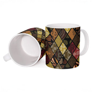 African American Quilt Inspired Ceramic Mug Ethnic Bohemian Rhombus Patchwork