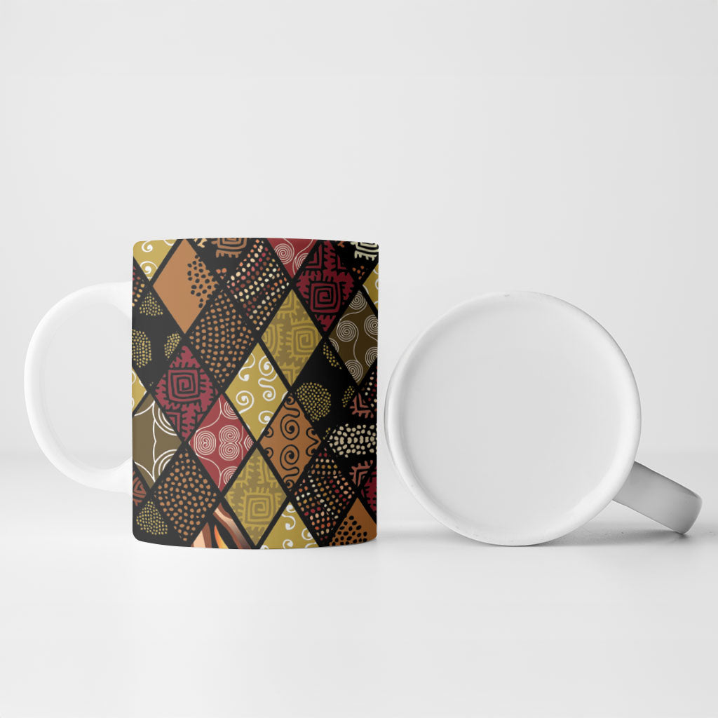 African American Quilt Inspired Ceramic Mug Ethnic Bohemian Rhombus Patchwork