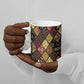 African American Quilt Inspired Ceramic Mug Ethnic Bohemian Rhombus Patchwork