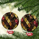 African American Quilt Inspired Ceramic Ornament Ethnic Bohemian Rhombus Patchwork