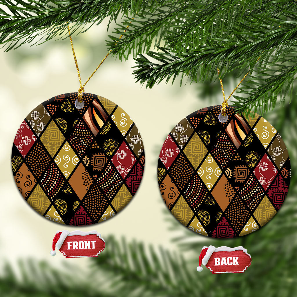 African American Quilt Inspired Ceramic Ornament Ethnic Bohemian Rhombus Patchwork