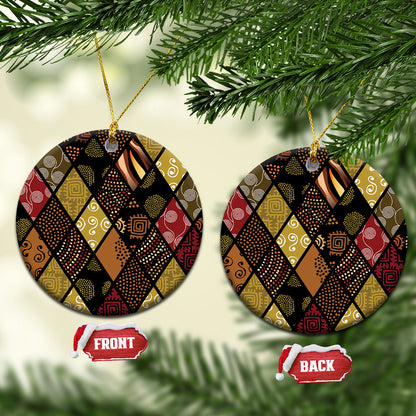 African American Quilt Inspired Ceramic Ornament Ethnic Bohemian Rhombus Patchwork