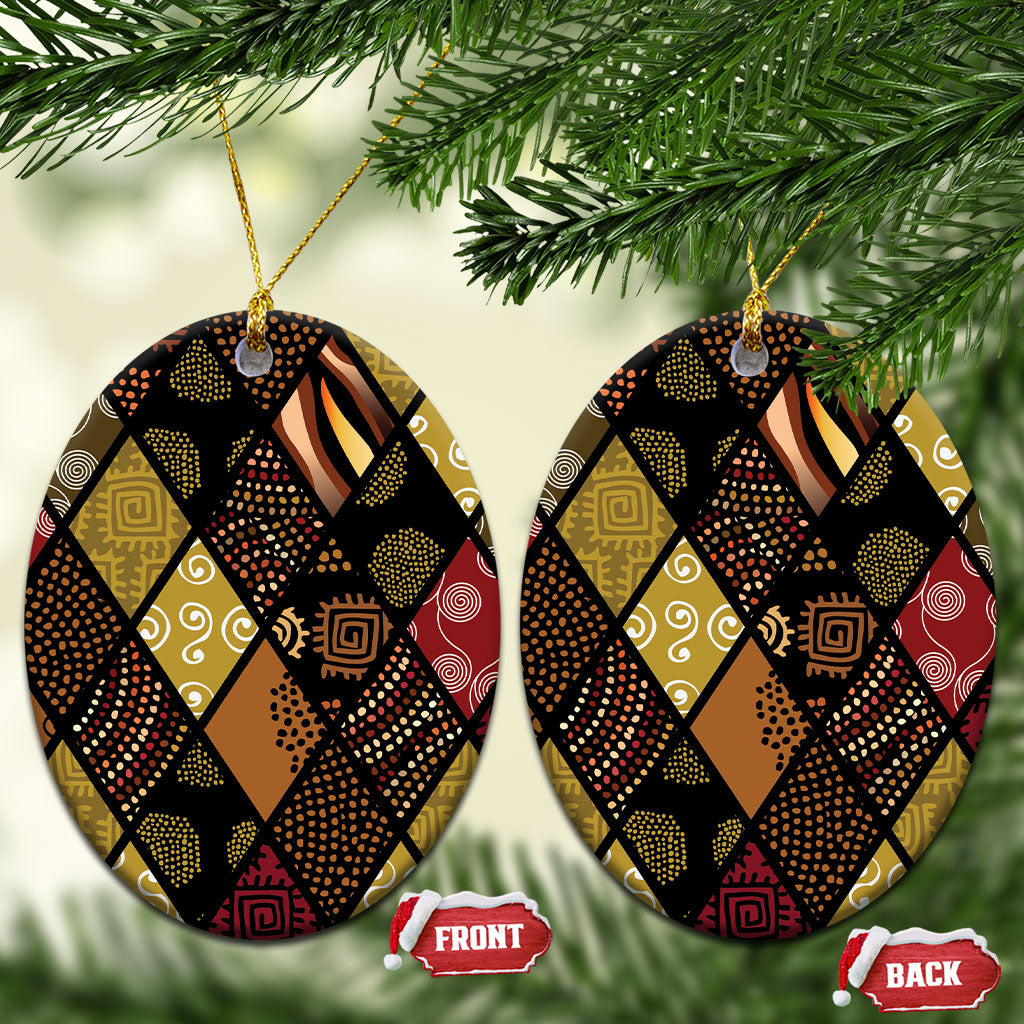 African American Quilt Inspired Ceramic Ornament Ethnic Bohemian Rhombus Patchwork