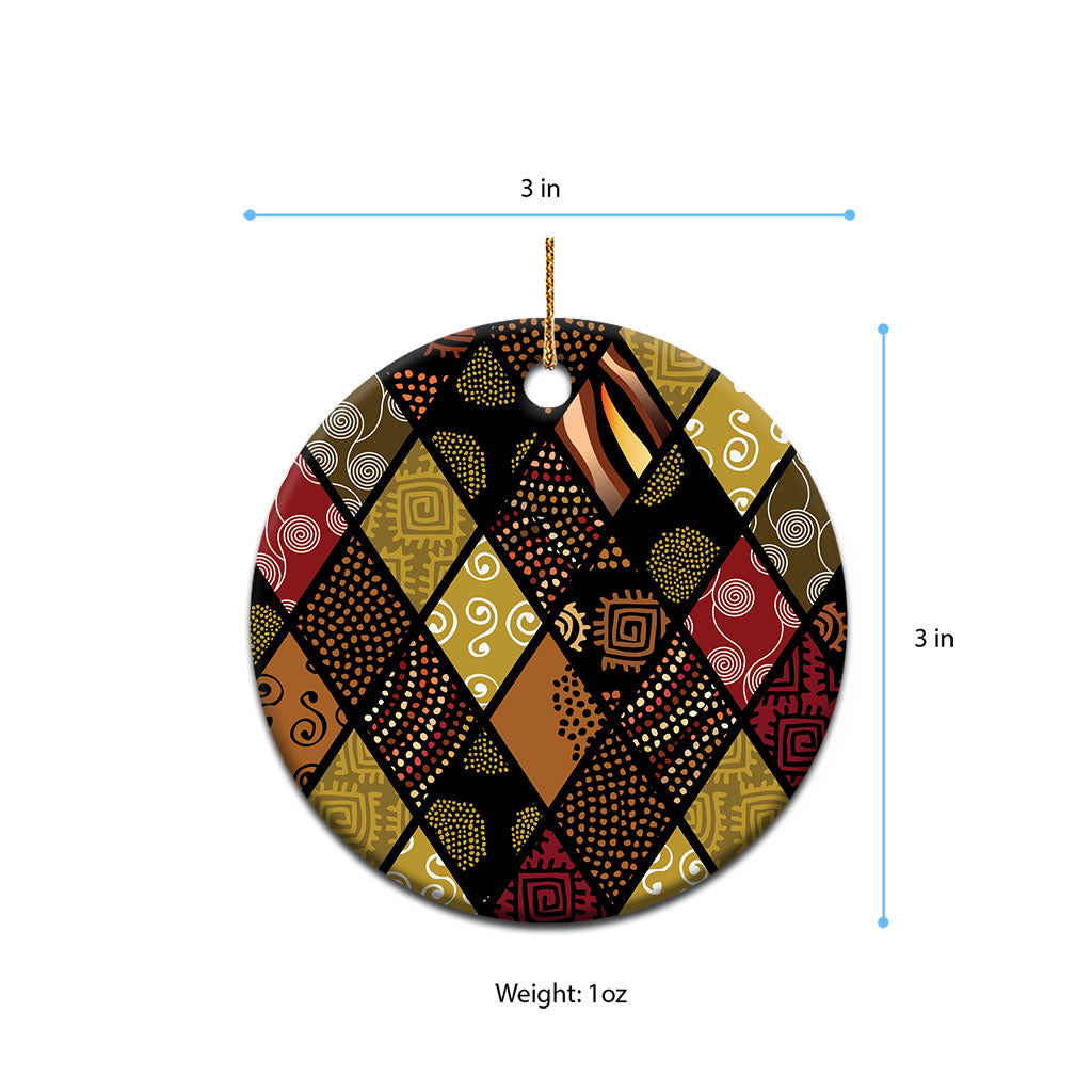 African American Quilt Inspired Ceramic Ornament Ethnic Bohemian Rhombus Patchwork