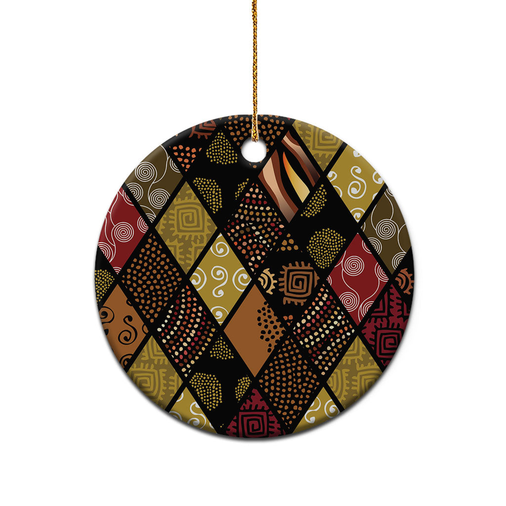 African American Quilt Inspired Ceramic Ornament Ethnic Bohemian Rhombus Patchwork