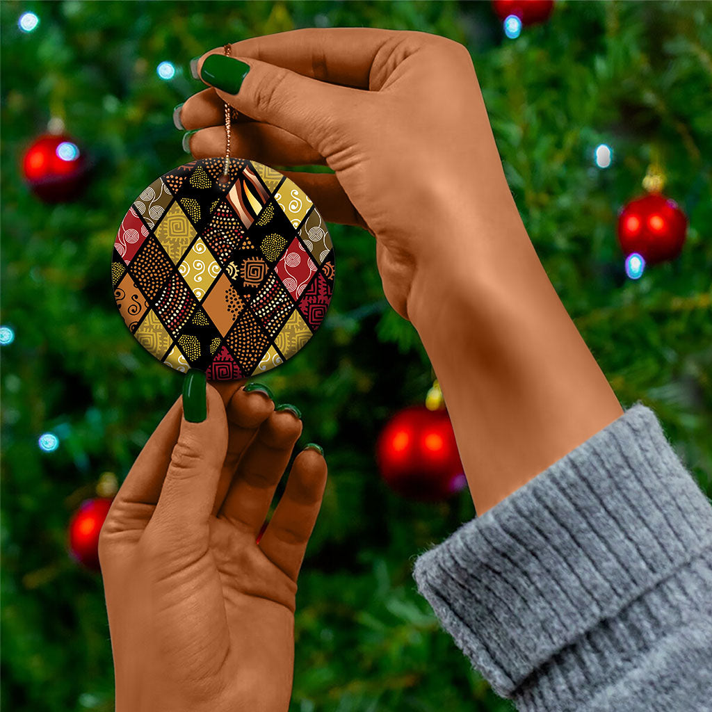 African American Quilt Inspired Ceramic Ornament Ethnic Bohemian Rhombus Patchwork