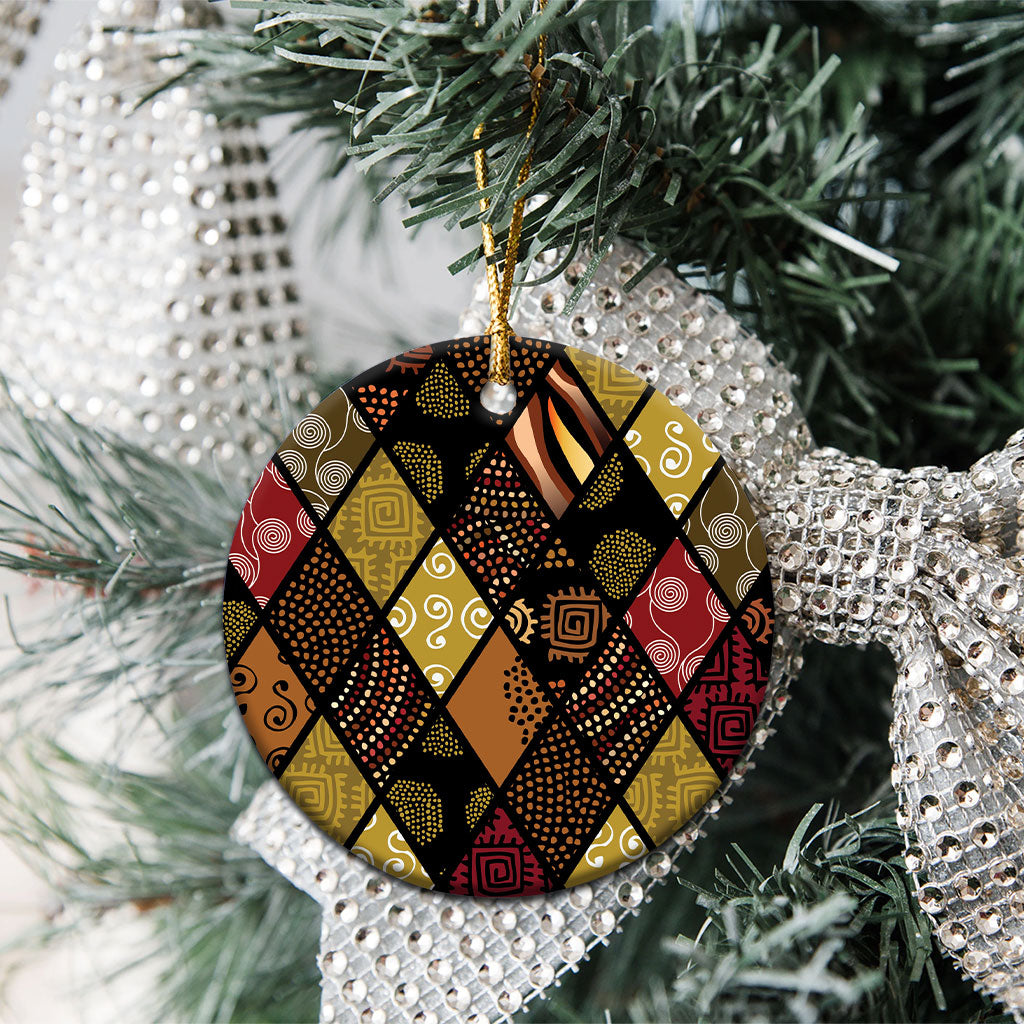 African American Quilt Inspired Ceramic Ornament Ethnic Bohemian Rhombus Patchwork