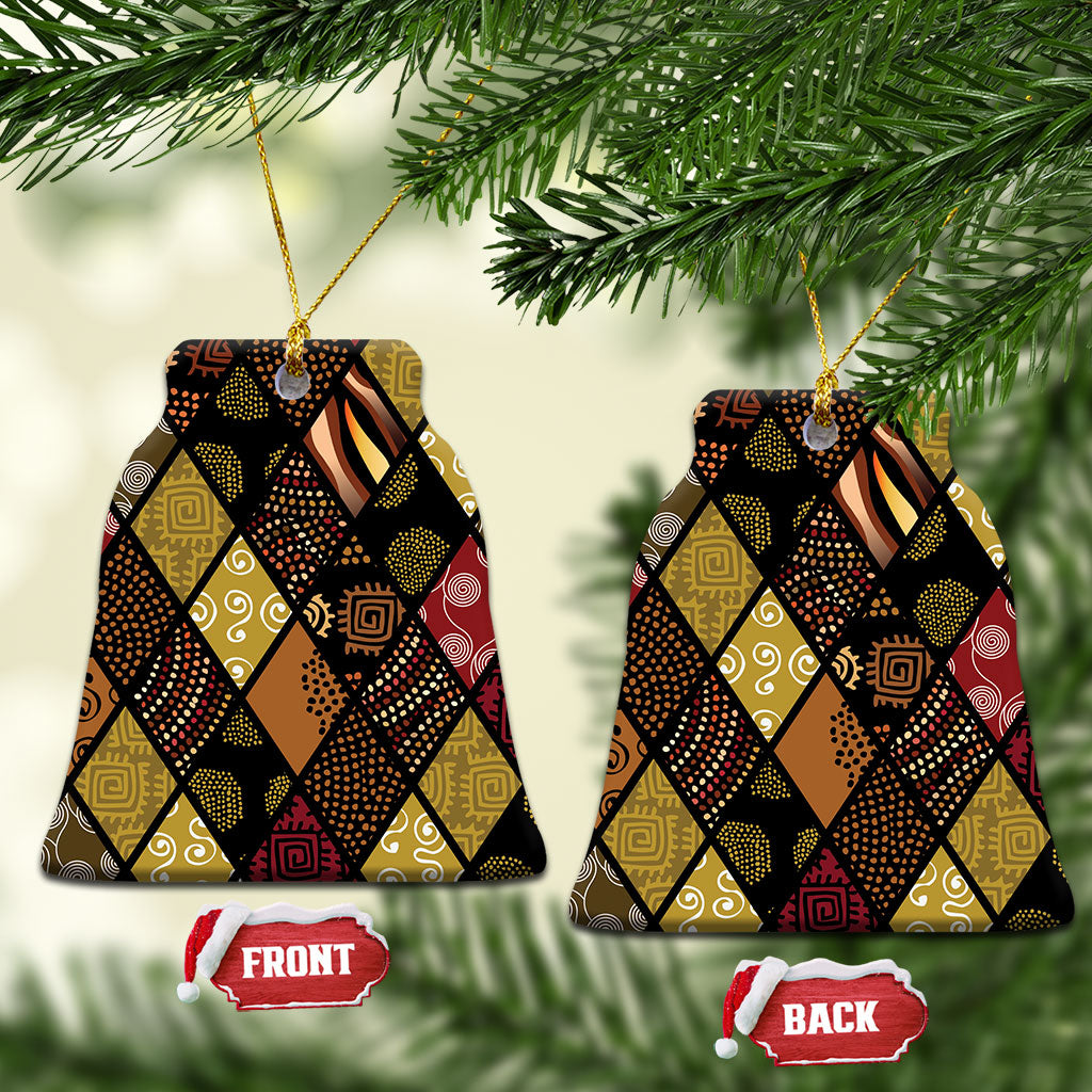 African American Quilt Inspired Ceramic Ornament Ethnic Bohemian Rhombus Patchwork