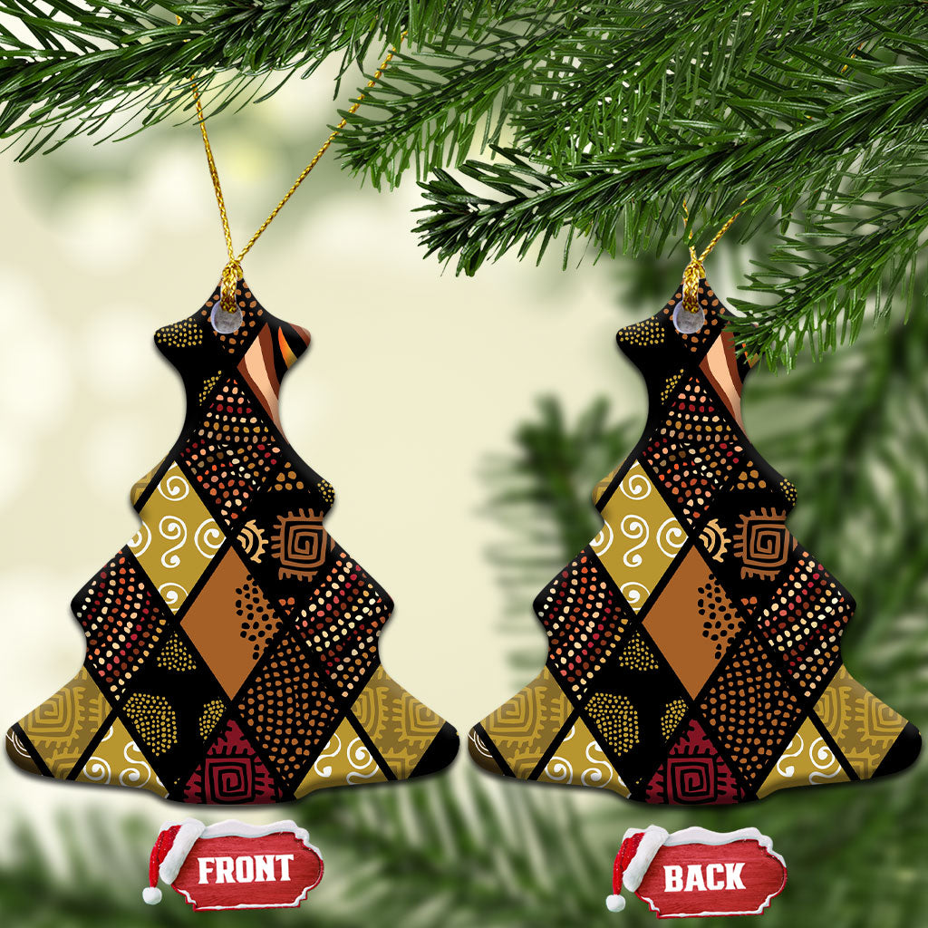 African American Quilt Inspired Ceramic Ornament Ethnic Bohemian Rhombus Patchwork