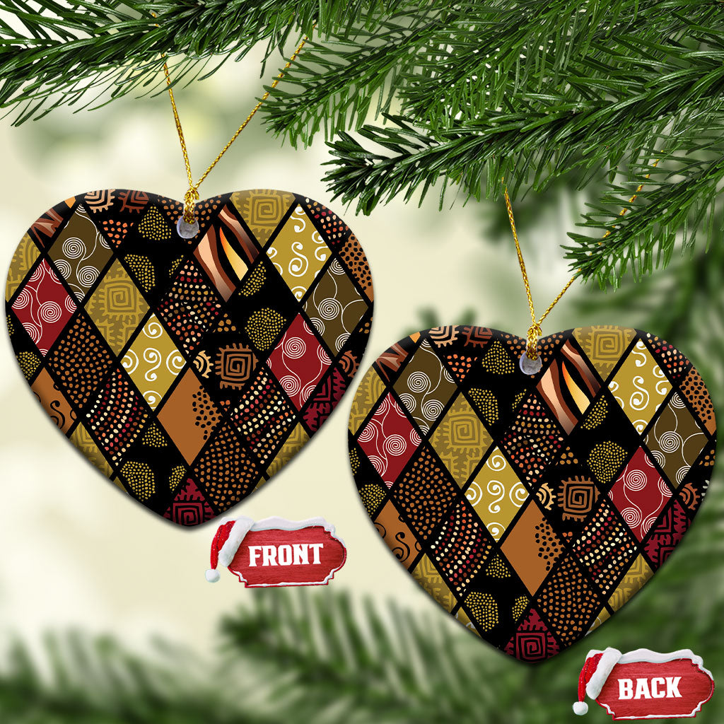 African American Quilt Inspired Ceramic Ornament Ethnic Bohemian Rhombus Patchwork
