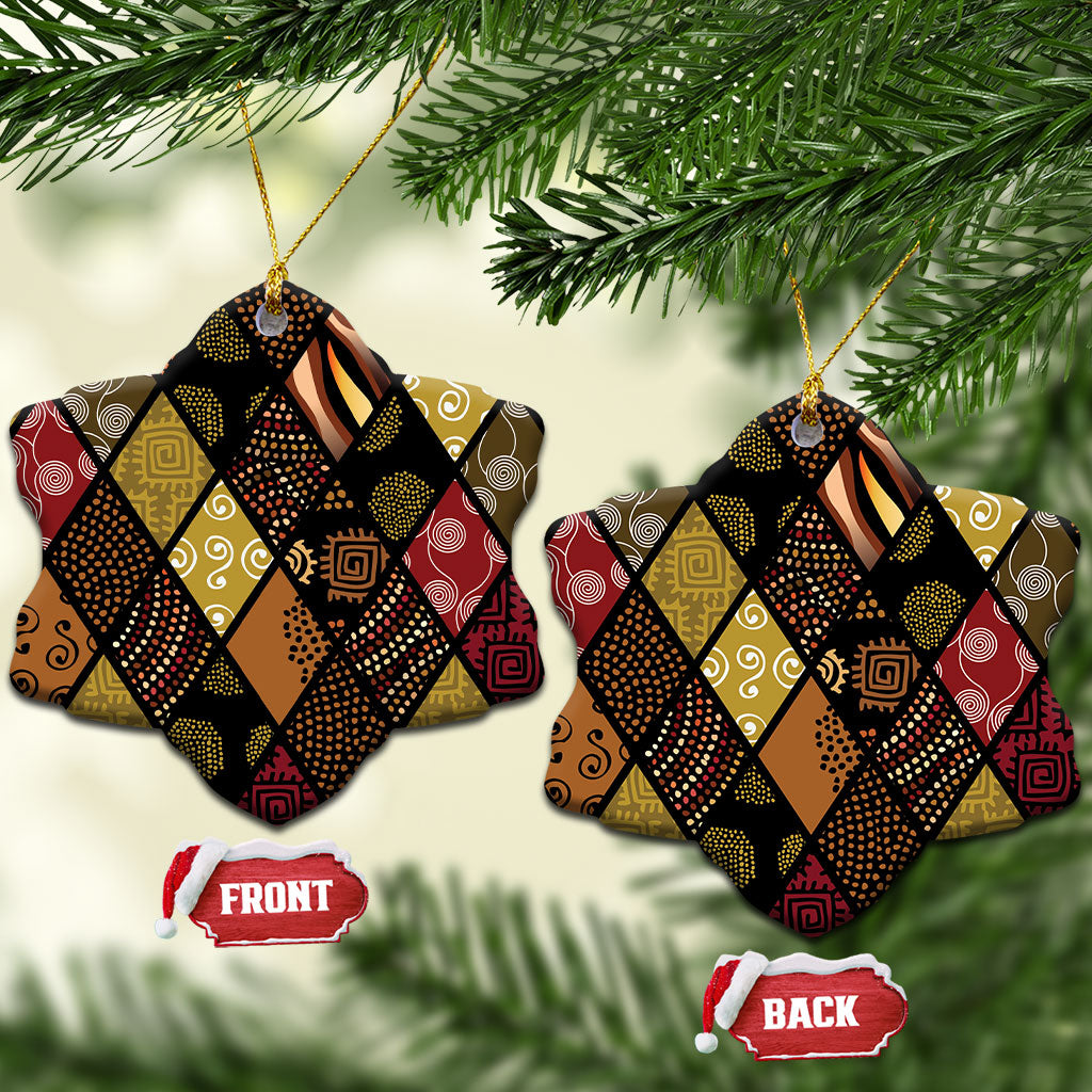 African American Quilt Inspired Ceramic Ornament Ethnic Bohemian Rhombus Patchwork