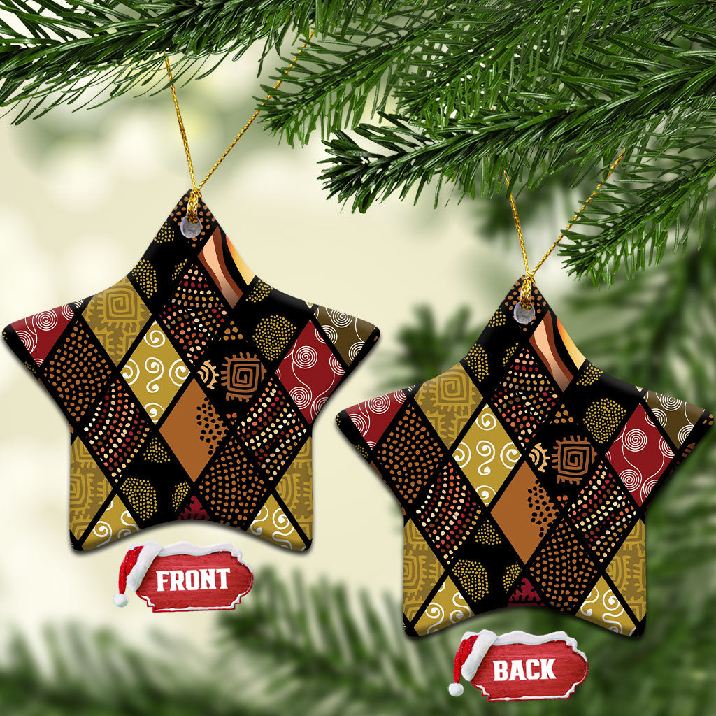 African American Quilt Inspired Ceramic Ornament Ethnic Bohemian Rhombus Patchwork