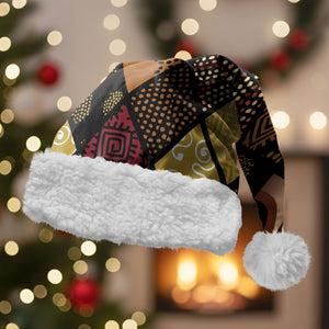 African American Quilt Inspired Christmas Santa Hat Ethnic Bohemian Rhombus Patchwork