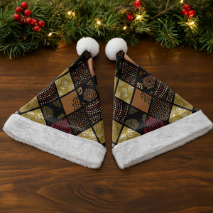 African American Quilt Inspired Christmas Santa Hat Ethnic Bohemian Rhombus Patchwork