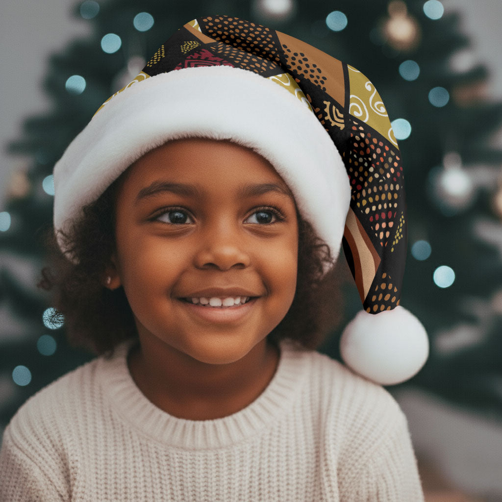 African American Quilt Inspired Christmas Santa Hat Ethnic Bohemian Rhombus Patchwork