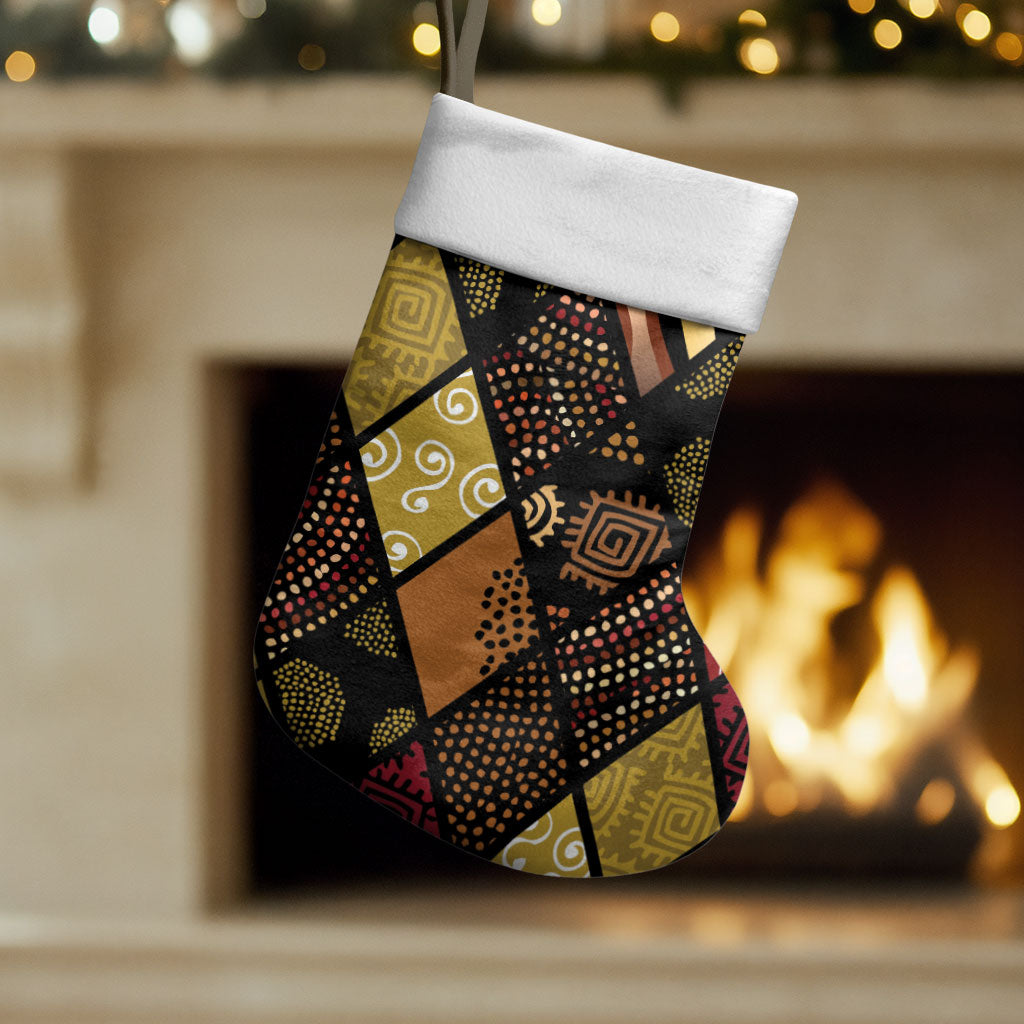 African American Quilt Inspired Christmas Stocking Ethnic Bohemian Rhombus Patchwork